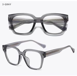 Vues détaillées des montures de lunettes en TR90 gris transparent avec rivets