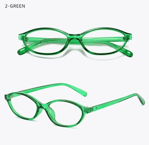 Dual view of vintage oval green transparent eyewear frames with high resin texture detail