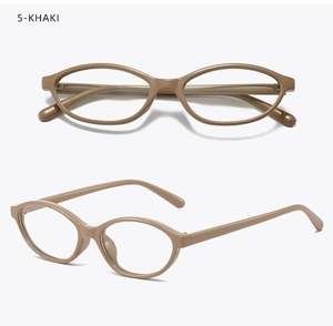 Detail view of khaki retro oval glasses frames with smooth finish and seamless nose pads