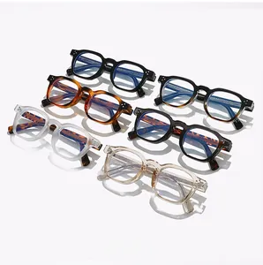Collection of retro thick square eyewear frames in six colors with metal rivet accents
