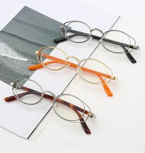 Detail of retro oval eyewear with unique double metal frame and silicone nose pads