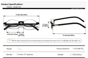 Detailed size chart for retro round polygon glasses frame with specific measurements