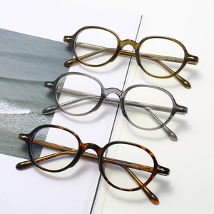 Retro oval anti-blue light glasses frames in olive green, grey, and tortoiseshell colors