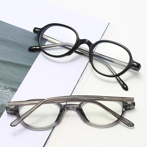 Retro oval anti-blue light TR90 glasses frames in black and transparent grey colors