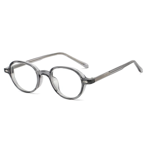 Retro oval gray translucent anti-blue light glasses with reinforced metal core temples