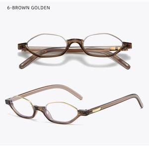 Detail of brown golden hexagonal optical frame with vintage metal hinge decoration