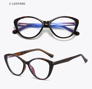 Close-up of leopard cat eye glasses frame showing model code and temple detail