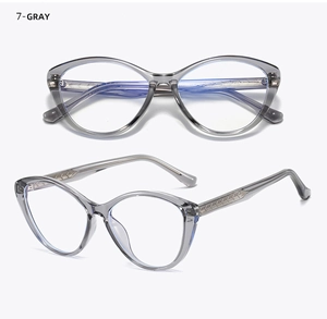 Cat-eye grey translucent frames with metal reinforced temples and engraved details