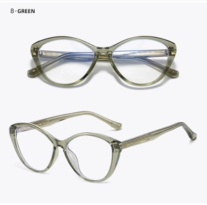 Detail view of olive green cat-eye eyewear frame with textured geometric temple patterns