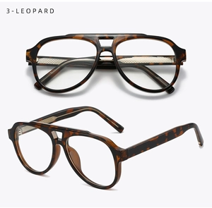 Detail of leopard print double bridge pilot sunglasses with textured metal temple hinge