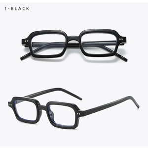 Front and side view of classic black square eyeglasses frame with glossy finish