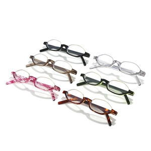 Retro round polygon half-frame reading glasses in six assorted colors and finishes
