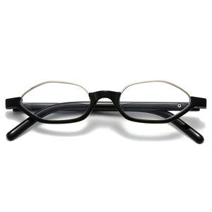 Retro black and gold hexagonal eyeglasses frame with a minimalist geometric design