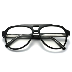 Classic double bridge aviator eyeglasses with black frame and retro metal hinges