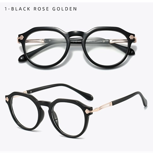 Detail of matte black and rose gold TR90 glasses frames with dual-view perspective