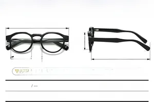 Detailed size specifications for vintage round TR90 anti-blue light glasses frame