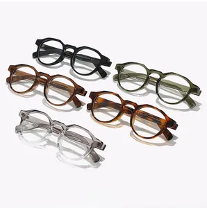 Detail showing five assorted colors of vintage TR90 polygon anti-blue light glasses frames