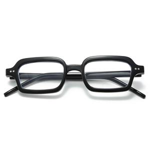 Classic black square full-frame glasses with retro aesthetic and silver dot accents