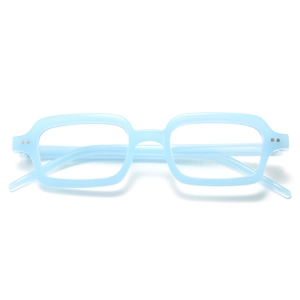 Classic light blue square frame glasses with silver decorative studs on a white background