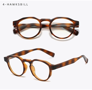 Front and side view of vintage round tortoiseshell TR90 glasses frames for women