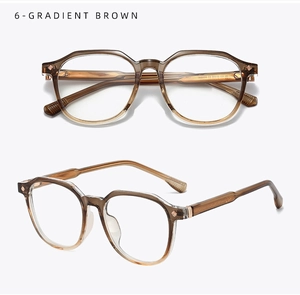 Detail view of gradient brown TR90 glasses frames with stylish diamond metal accents