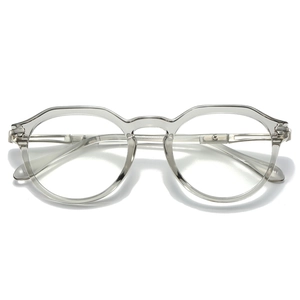Minimalist transparent grey TR90 oval eyeglass frame with vintage anti-blue light design