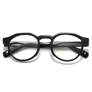 Retro black round TR90 eyeglasses frame for women with anti-blue light clear lenses
