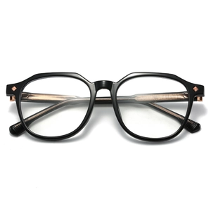 Retro TR90 oval glasses in glossy black and rose gold frames for blue light protection