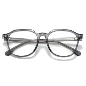 Retro transparent grey TR90 oversized polygon glasses frame with blue light blocking lens