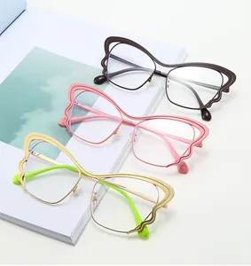 Detailed view of butterfly shaped glasses frames in stacked multi-color creative designs