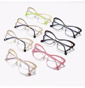 Detailed display of butterfly wave cat eye metal frames in seven diverse trendy colors