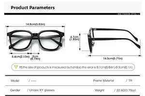 Detailed size specifications for large TR frame eyewear with precise measurements