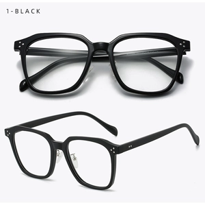 Macro view of black TR90 square glasses frame with silver rivets and adjustable nose pads