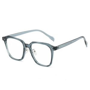 Stylish translucent grey-blue TR90 oversized square eyeglass frames with metal nose pads