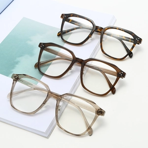 Retro TR90 oversized square eyewear frames in tortoise, tea and grey brown colors