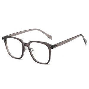 Classic transparent grey TR90 square eyeglasses frame with silver rivet details and nose pads