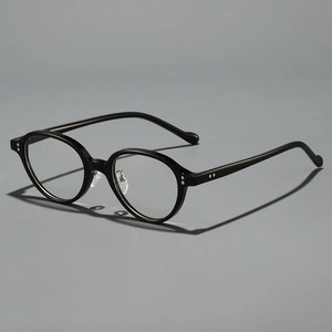 Classic retro black oval full-rim glasses frame with elegant vintage aesthetic for students