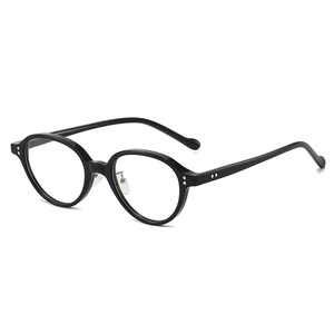 Classic black oval glasses frame with silver rivet accents and minimalist design