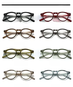 Detail view of round TR90 optical frames in eight assorted translucent colors