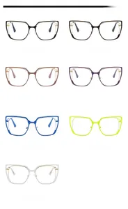Detailed grid of cat-eye anti-blue light glasses frames in seven trendy color options