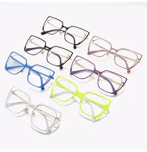 Detailed grid of seven colorful cat-eye metal glasses frames on a white background