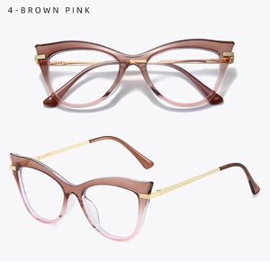 Detailansichten der braun-rosa Katzenaugen-Brille mit goldenen Metall-Bügeln