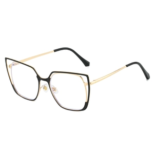 Fashionable black and gold cat-eye blue light blocking glasses with metal frames for women