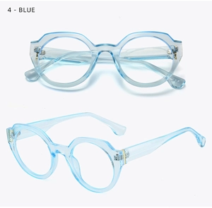 Détails des lunettes ovales bleu clair transparentes avec bords de monture irréguliers