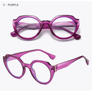 Détails de lunettes ovales violettes avec verres anti-lumière bleue et charnières