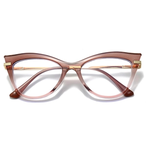 Retro Katzenaugen Blaulichtfilter Brille mit braun-rosa Farbverlauf und goldenen Bügeln
