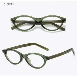 Detail view of 5-GREEN vintage oval cat-eye glasses frame with silver rivet hardware