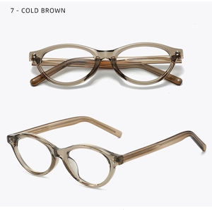 Detail view of Cold Brown oval eyewear frames with transparent acetate finish