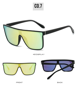 Three-angle view of oversized cycling sunglasses with yellow-green mirrored lenses