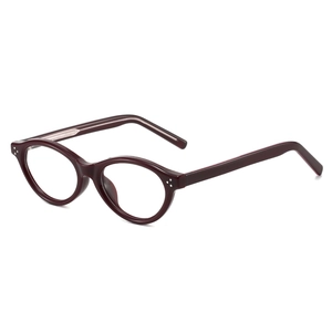 Vintage cat-eye dark red tortoiseshell glasses frame with retro metal core temples